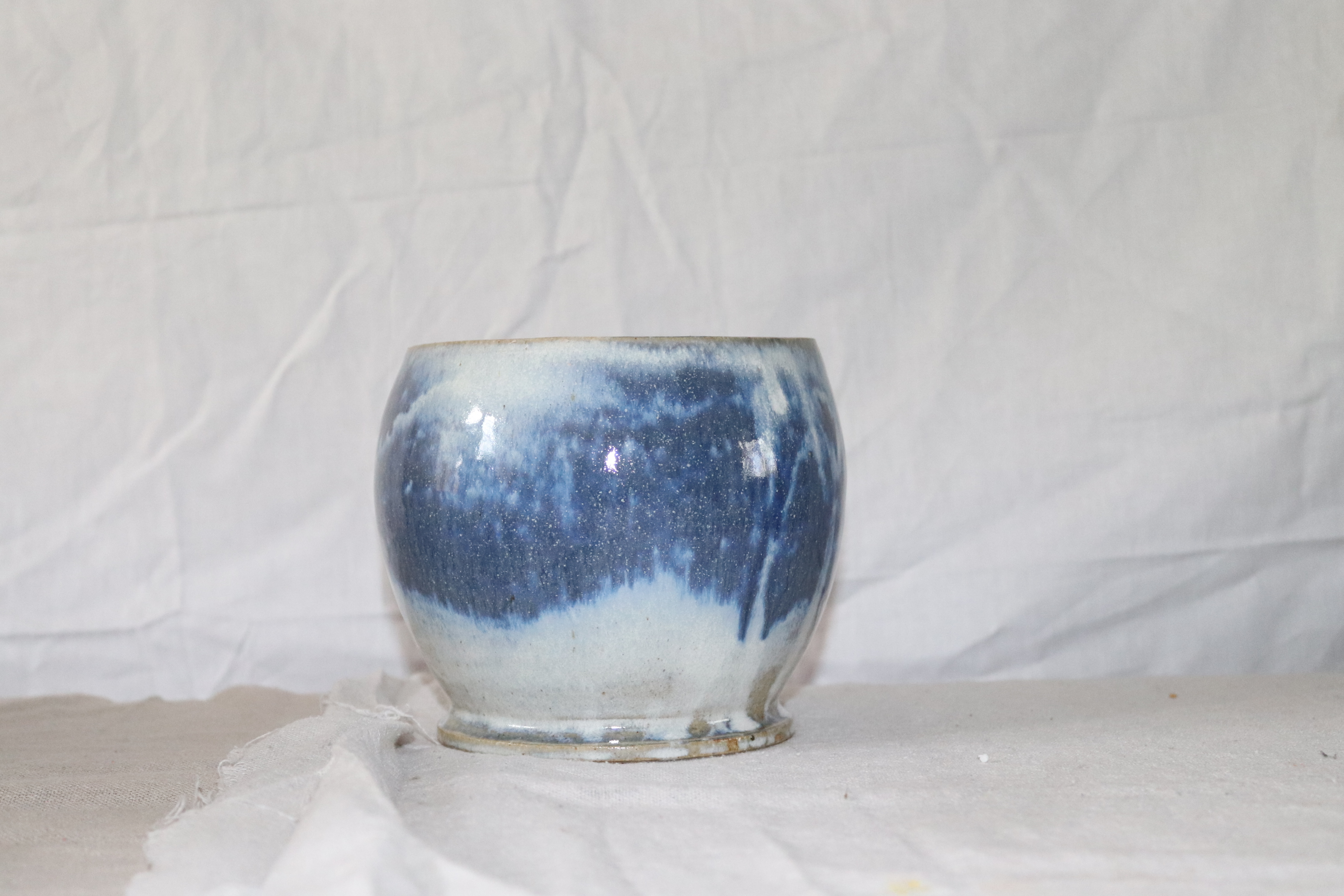 Stoneware wide blue vases